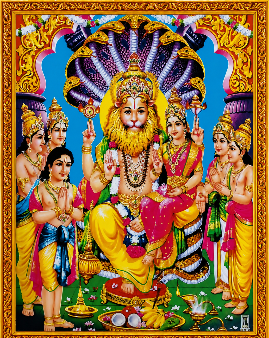 Sri Nrsimhadeva with Sri Sudarshana and Sri Maha Lakshmi